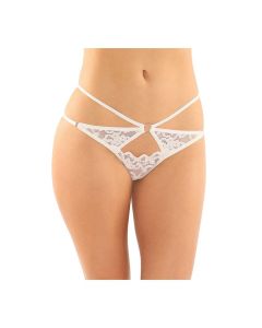 Jasmine Strappy Lace Thong w/Front Keyhole Cut Out White