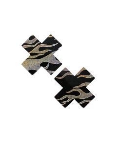 Neva Nude Robo Meltdown Holographic X Factor Pasties - Black/Silver O/S